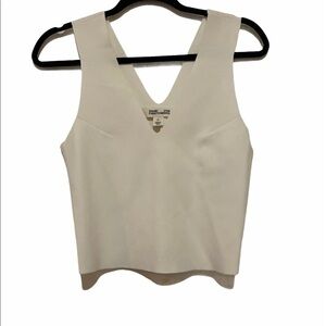 Diane Von Furstenberg white sleeveless crop top.